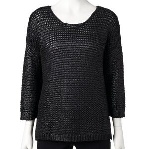 (Sizes L,XL) Jennifer Lopez Women’s Black Foil Scoopneck Sweater